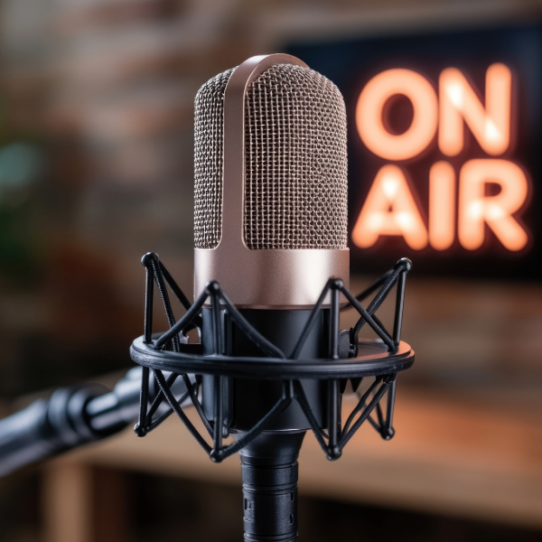 on air sign with podcast mic